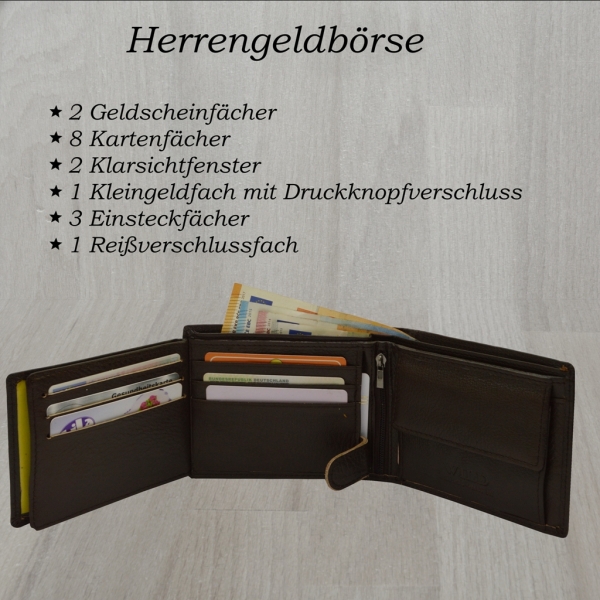 Herren Portemonnaie Echt Leder Geldbörse